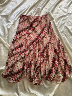 Vintage y2k Floral Ruffle Chiffon Midi Skirt Fairy Boho Coquette Size 9